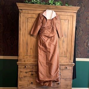 Ruched copper brown evening gown